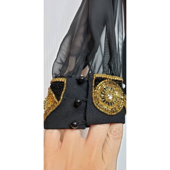 VTG Ursula Switzerland Petite Black Sheer Long Sleeve Gold Beaded Cocktail Dress - Picture 15 of 15